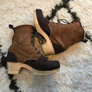 No. 6 Brown Two-Tone Suede Leather Lace-Up Clog Boots